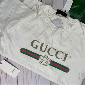 gucci + boyfriend shirt + white